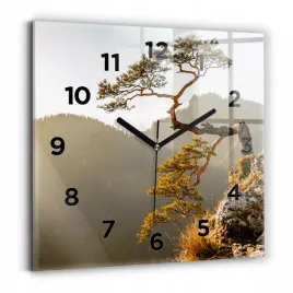 kwadratowy-foto-zegar-szklany-do-kuchni-na-sciane-drzewo-w-gorach-30x30-cm