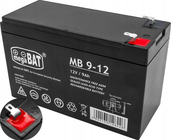 Mocny Akumulator AGM BEZOBSŁUGOWY 12V 9Ah (wymiar 7,2Ah) ALARM UPS