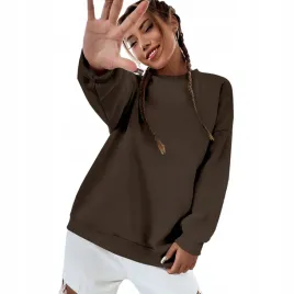 bluza-damska-oversize-bawelniana-sukienka-luzna-brazowa-bez-kaptura-xs