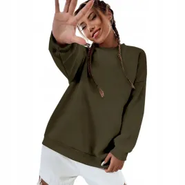 bluza-damska-oversize-bawelniana-sukienka-luzna-khaki-bez-kaptura-xs