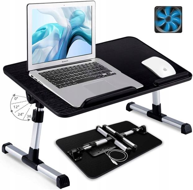 ﻿STOLIK POD LAPTOP SKŁADANY DO ŁÓŻKA STÓŁ PODKŁADKA CHŁODZĄCA WENTYLATOR HIT