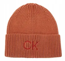 czapka-zimowa-calvin-klein-damska-pomaranczowa-z-logo