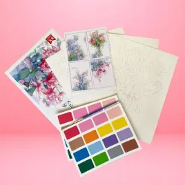 malowanie-akwarela-kwitnace-kwiaty-ramka-obrazek-farby-pedzel-diy-na-sciane