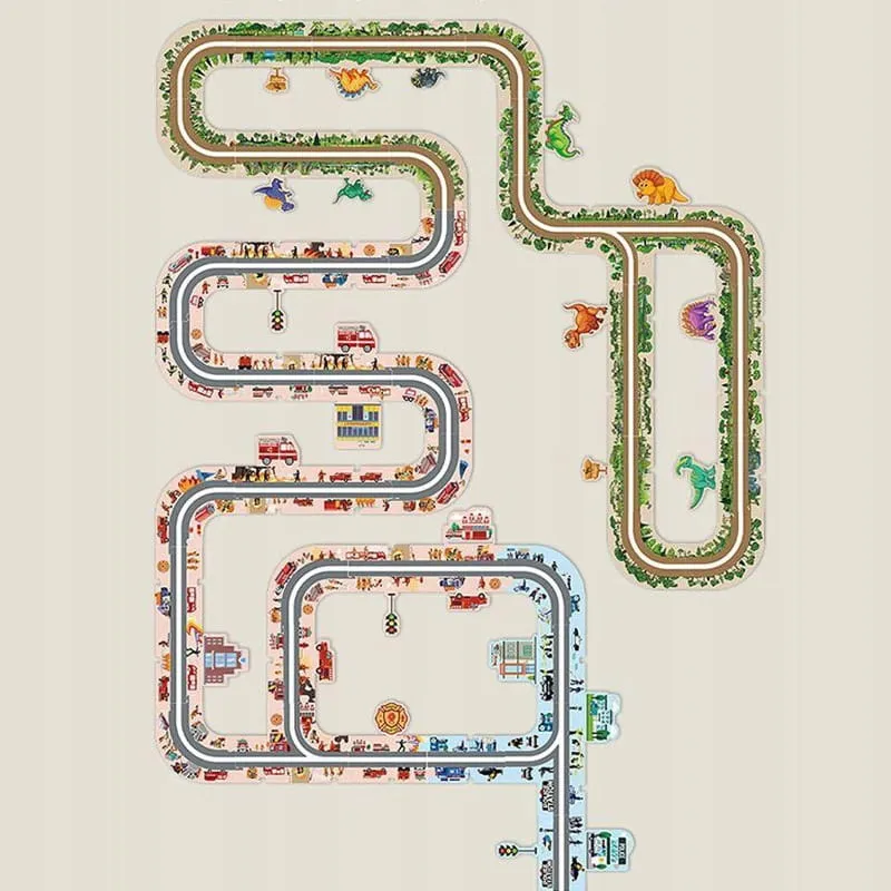 droga-tor-dla-samochodow-dinozaury-puzzle-44-elementy-stan-nowy