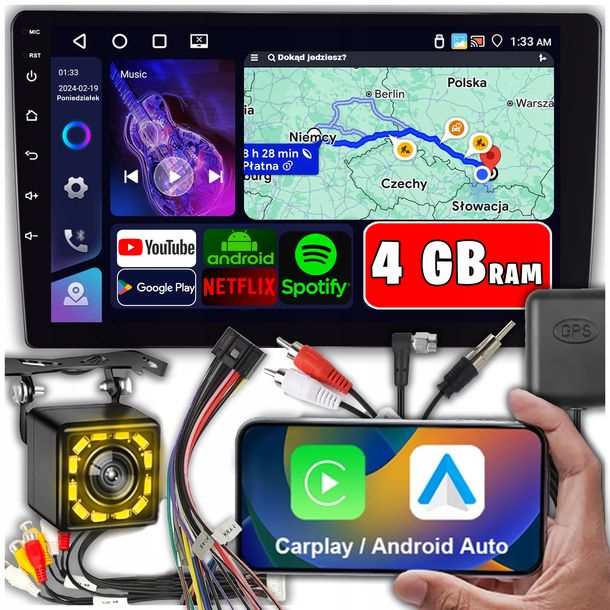 RADIO SAMOCHODOWE 2 DIN ANDROID AUTO CARPLAY 4GB/64GB ANDROID 13 RDS DSP 9