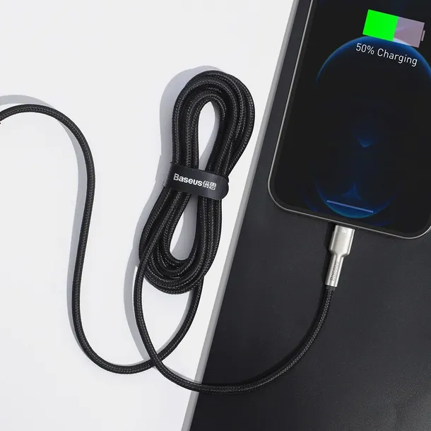 kabel-usb-c-do-lightning-baseus-cafule-pd-20w-2m-czarny-stan-nowy-kolor-srebrny