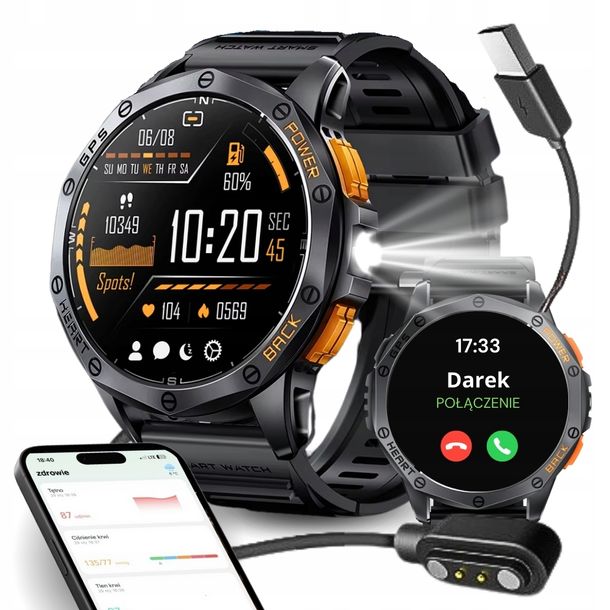 ﻿SMARTWATCH MĘSKI GPS MENU POLSKIE WODOODPORNY SPORT ROZMOWY SMART WATCH PL