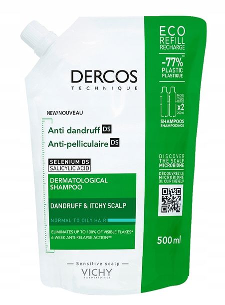 ﻿VICHY DERCOS Refill Szampon przeciwłupieżowy włosy tłuste 500ml