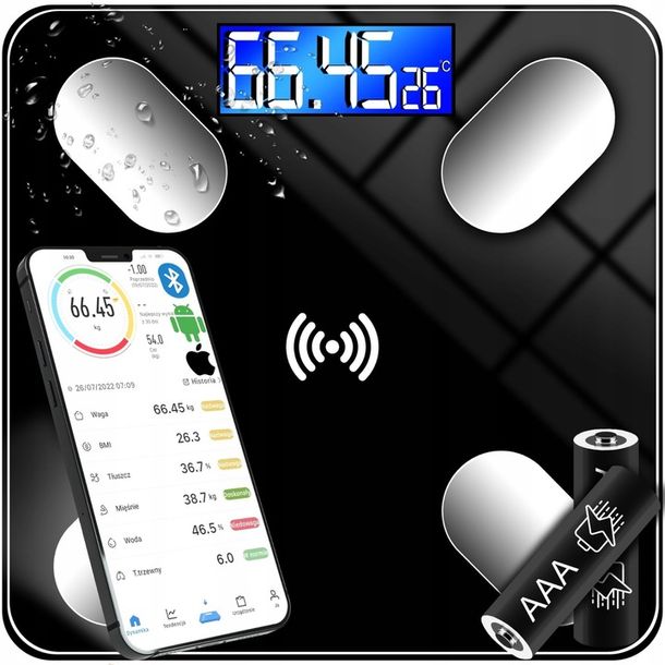 WAGA ŁAZIENKOWA ANALITYCZNA SLIM 180KG SMART+ 31w1 ANDROID iOS PRECYZYJNA