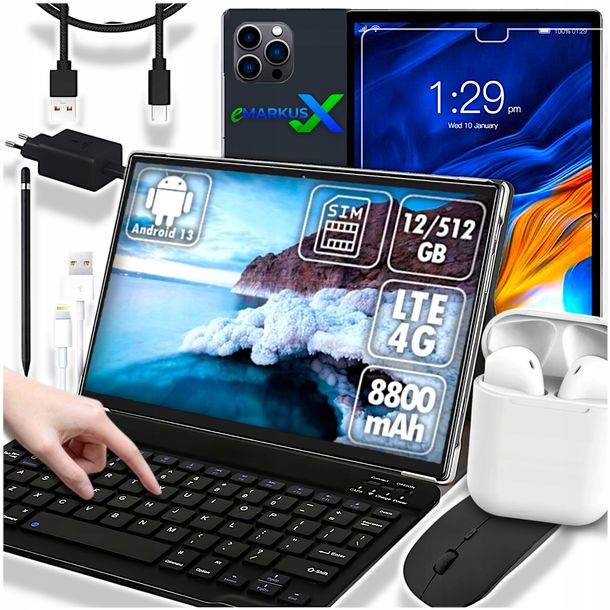 TABLET TAB 900 mini LAPTOP 4G SIM LTE 12/512GB 8800mAh WIFI GPS ZESTAW ETUI