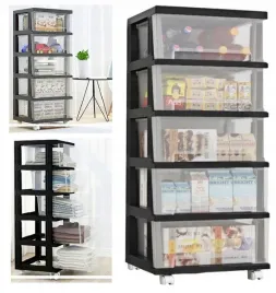 elegancki-czarny-przezroczysty-plastikowy-regal-na-kolkach-szafka-szuflady