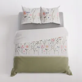 komplet-posciel-160x200-fable-kwiaty-i-zielen-oliwkowa-100percent-bawelna-satyna