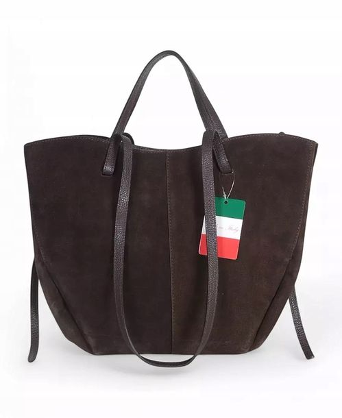 ﻿Vera Pelle Włoska zamszowa torebka damska Shopper Bag Czekolada DUŻA