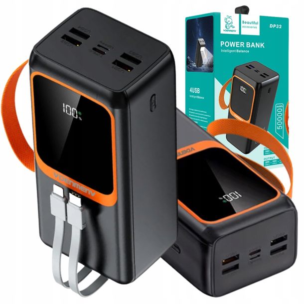 ﻿POWER BANK 50000 mAh POTĘŻNA BATERIA AWARYJNA 4XUSB USB-C PD LED LATARKA