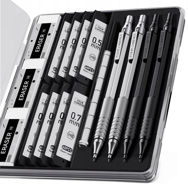﻿Zestaw metalowych ołówków mechanicznych z etui-Zdjęcie-0