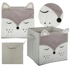kosz-pojemnik-organizer-tekstylny-dla-dzieci-na-zabawki-szary-lisek-29x29cm