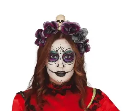 opaska-halloween-z-czaszka-26640bz-szaro-fioletowa-tiara-meksykanski-festiw