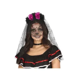 opaska-halloween-z-welonem-24204bz-wianekz-kwiatami-czarna