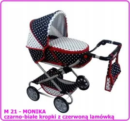 wozek-dla-lalek-gleboko-spacerowy-monika-m21-czarno-biale-kropki-z-czerwona