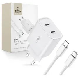 tech-protect-c20w-2-port-network-charger-pd20w-type-c-cable-white