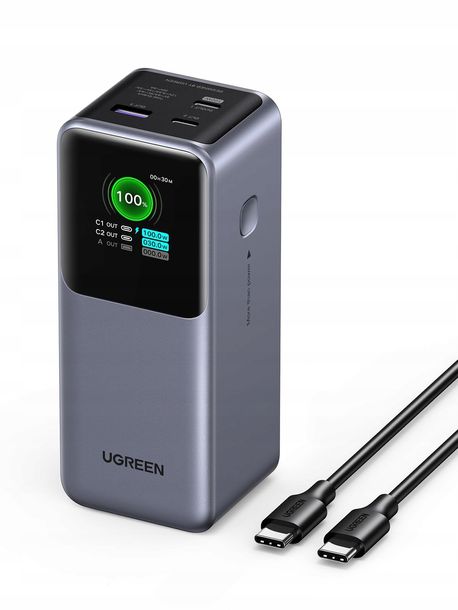 ﻿UGREEN Nexode 130W Power Bank, 20000mAh Wyświetlacz LCD 3xUSB + kabel