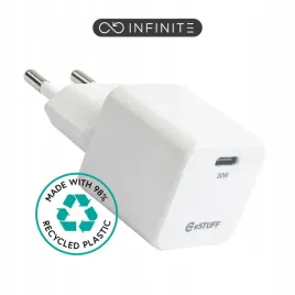 estuff-infinite-ladowarka-usb-c-30w-gan-eu-1x-usb-c-biala-98percent-z-recyklin