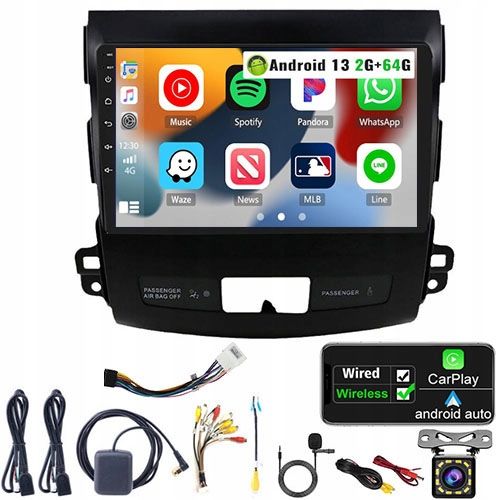 RADIO NAWIGACJA GPS MITSUBISHI OUTLANDER 2006-12 ANDROID13 CARPLAY 2GB+64GB