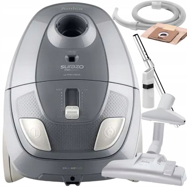 ﻿ODKURZACZ WORKOWY AMICA VM1058 SURAŻO 900W EPA 12 ZASIĘG 8M AKCESORIA SZARY