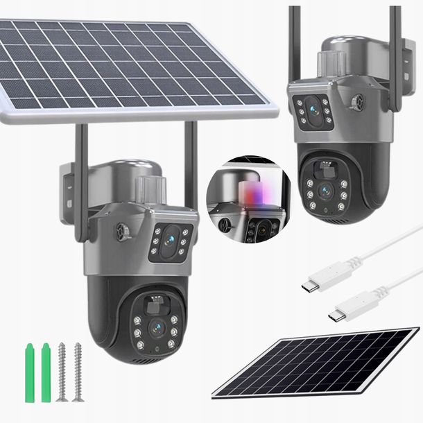 ﻿KAMERA SOLARNA GSM PODWÓJNA 4G IP SMART ZEWNĘTRZNA OBROTOWA SIM 4X ZOOM