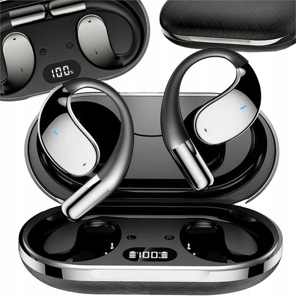 SŁUCHAWKI BEZPRZEWODOWE ZAUSZNE MIKROFON BLUETOOTH BIEGANIE SIŁOWNIA USB-C