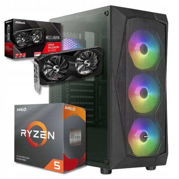 BSG Striker Komputer Do Gier Gamingowy Ryzen 5 16GB 512GB SSD RX 6600 Win11