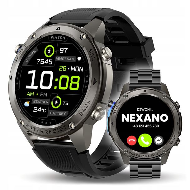 ﻿ZEGAREK SMARTWATCH MĘSKI WODOODPORNY ROZMOWY MENU PL SPORT GPS SMART WATCH