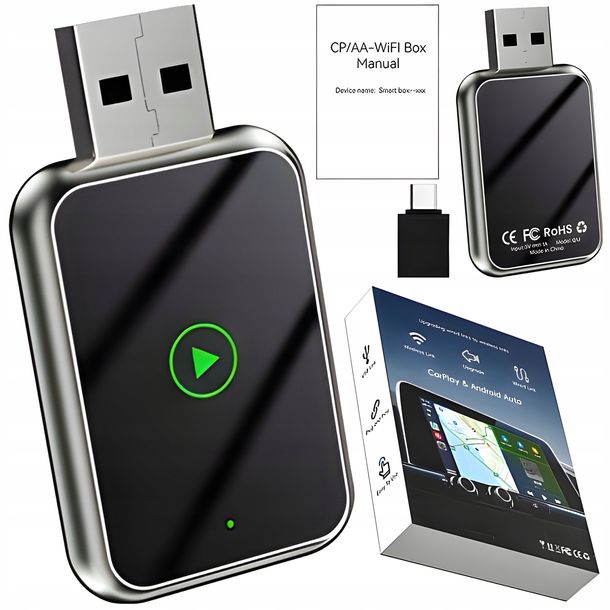 BEZPRZEWODOWY ADAPTER CARPLAY BOX 5.0 ANDROID AUTO USB 2W1 WTYCZKA PRO