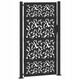 brama-ogrodowa-czarna-105x180-cm-stalowy-wzor-liscia