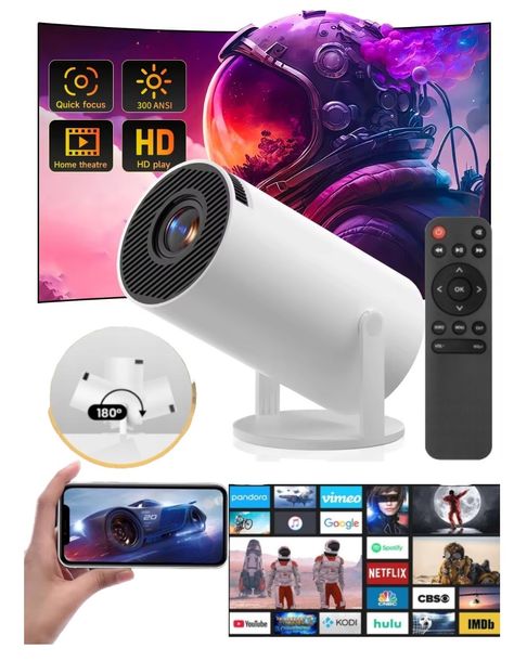 RZUTNIK PROJEKTOR SMART WIFI ANDROID TV 4K FULL HD BLUETOOTH HDMI DO 130