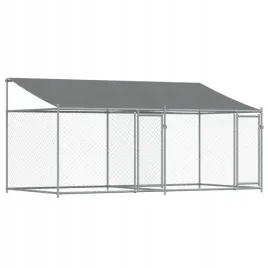 klatka-dla-psa-z-dachem-i-drzwiami-szara-4x2x2-m-stal