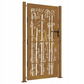 furtka-ogrodowa-105x205-cm-stal-kortenowska-motyw-bambusa