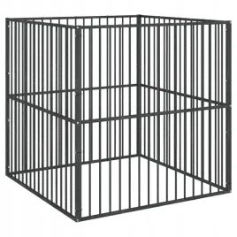 kojec-dla-psa-4-panele-czarny-stal-galwanizowan