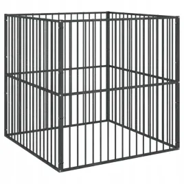 kojec-dla-psa-4-panele-czarny-stal-galwanizowan