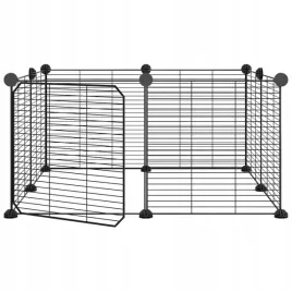 klatka-dla-zwierzat-z-bramka-8-paneli-czarna
