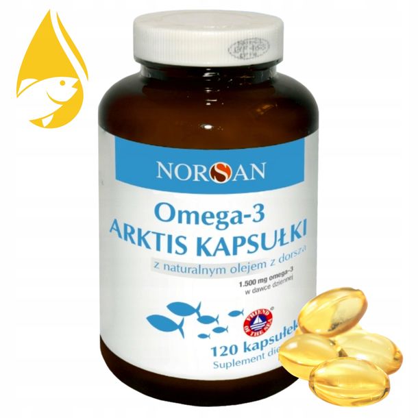 NORSAN OMEGA 3 ARKTIS TRAN Olej z Dorsza WITAMINA E 120kaps 1500mg