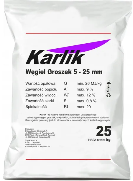 WĘGIEL GROSZEK KARLIK 5-25 mm min.26 MJ/kg workowany