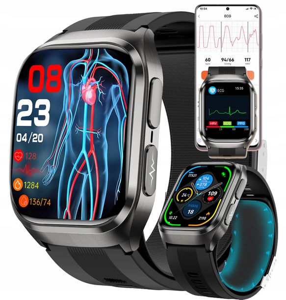 ﻿ZEGAREK SMARTWATCH MANKIET CIŚNIENIOMIERZ EKG PPG CUKIER KREW BMI ROZMOWY