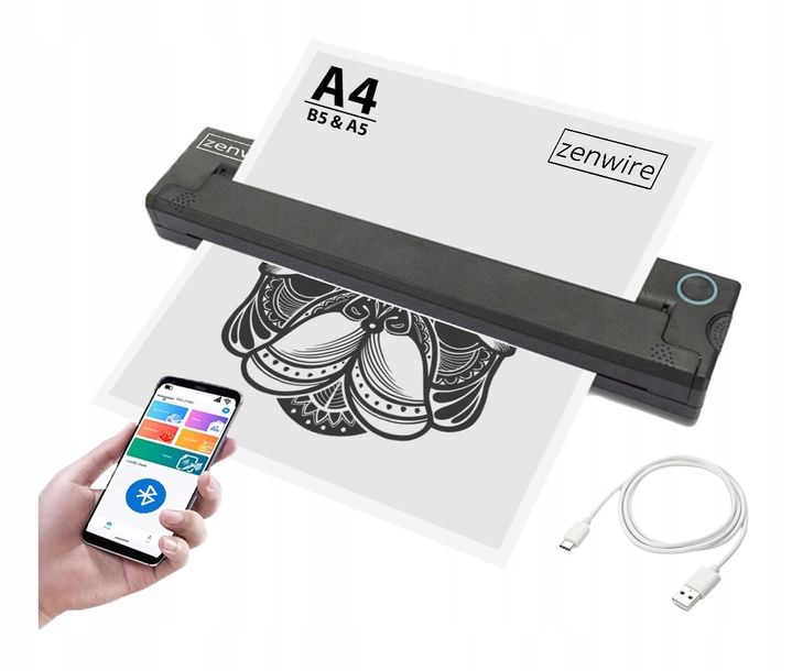 ﻿Mini Przenośna Drukarka Termiczna A4 Mobilna Mała USB-C Bluetooth Tatuażu