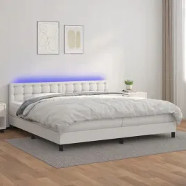 vidaxl-lozko-kontynentalne-z-materacem-i-led-biala-ekoskora-200x200cm