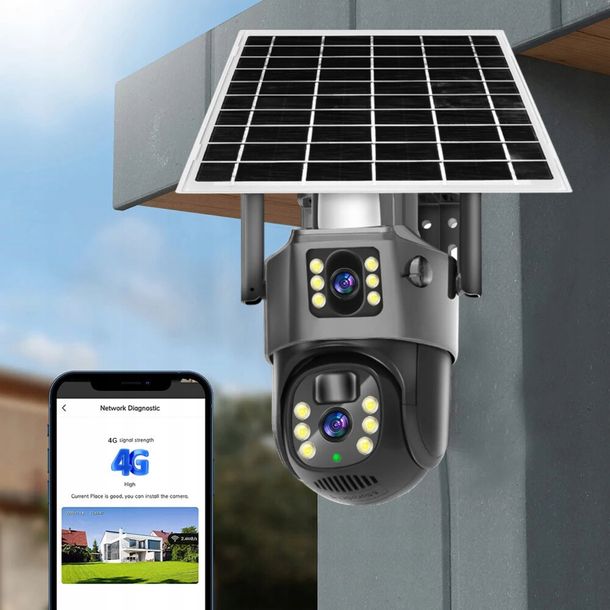 ﻿KAMERA SOLARNA GSM PODWÓJNA 4G IP SMART ZEWNĘTRZNA OBROTOWA SIM 4X ZOOM