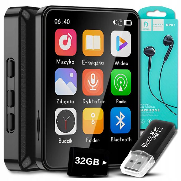 ﻿ODTWARZACZ MP3 MP4 32GB BLUETOOTH GŁOŚNIK PL MENU RADIO DYKTAFON SŁUCHAWKI