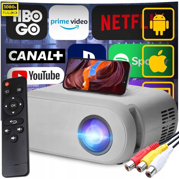 ﻿PROJEKTOR RZUTNIK FULL HD WIFI BT LCD MINI PRZENOŚNY 30-100 CALI TV 3000lm