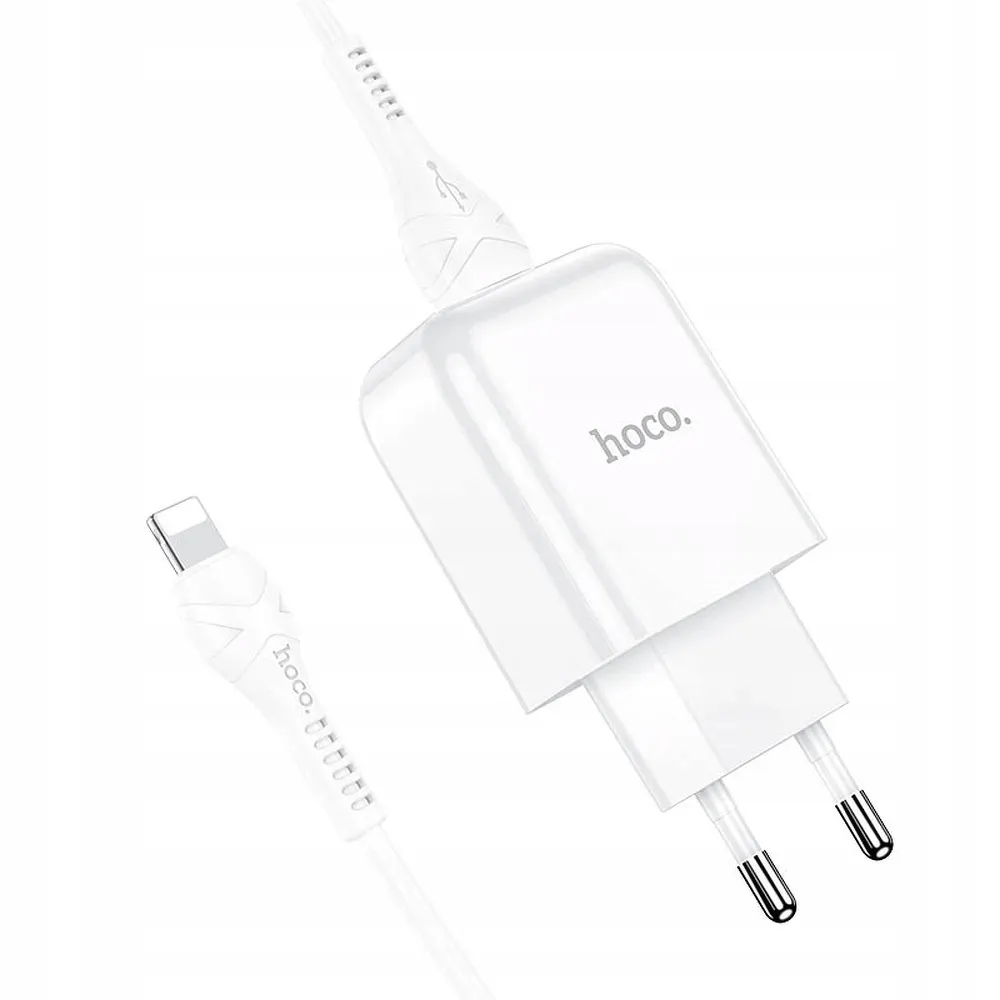 hoco-ladowarka-sieciowa-usb-a-kabel-usb-a-do-lightning-2a-n2-biala-stan-nowy