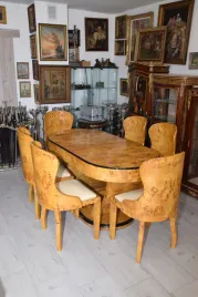 polski-stol-art-deco-6-krzesel-krzeslo-stolik-owal-unikat-komplet